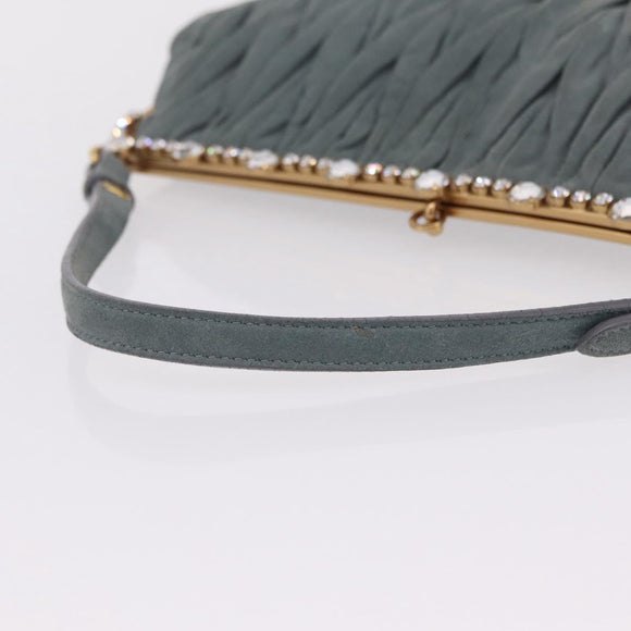 Miu Miu Matelasse Rhinestone Shoulder Bag Suede Gray Gold Auth BA15755V