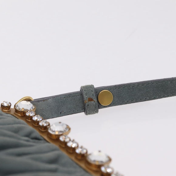 Miu Miu Matelasse Rhinestone Shoulder Bag Suede Gray Gold Auth BA15755V
