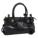 PRADA Bonnie Hand Bag Leather 2way Black Gold Auth BA15756SAM-1