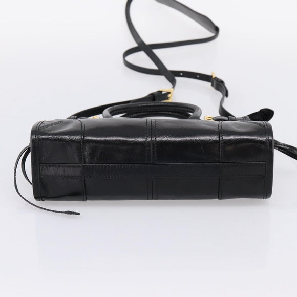 PRADA Bonnie Hand Bag Leather 2way Black Gold Auth BA15756SAM