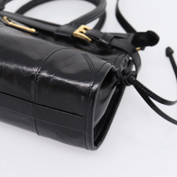 PRADA Bonnie Hand Bag Leather 2way Black Gold Auth BA15756SAM