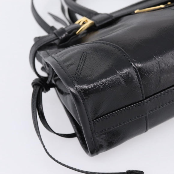 PRADA Bonnie Hand Bag Leather 2way Black Gold Auth BA15756SAM