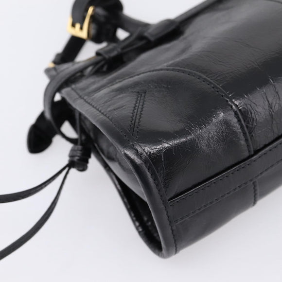 PRADA Bonnie Hand Bag Leather 2way Black Gold Auth BA15756SAM