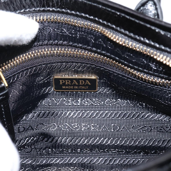 PRADA Bonnie Hand Bag Leather 2way Black Gold Auth BA15756SAM