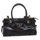 PRADA Bonnie Hand Bag Leather 2way Black Gold Auth BA15756SAM-13