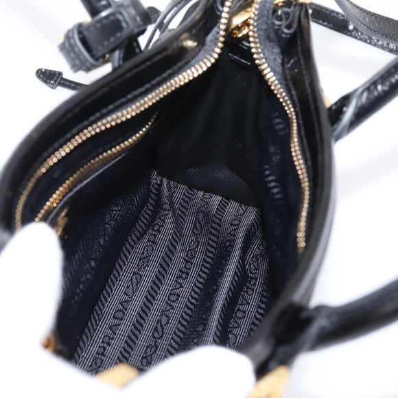 PRADA Bonnie Hand Bag Leather 2way Black Gold Auth BA15756SAM