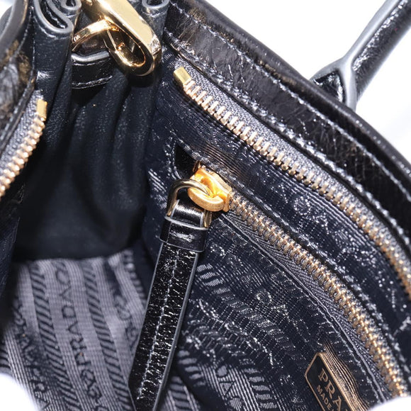 PRADA Bonnie Hand Bag Leather 2way Black Gold Auth BA15756SAM