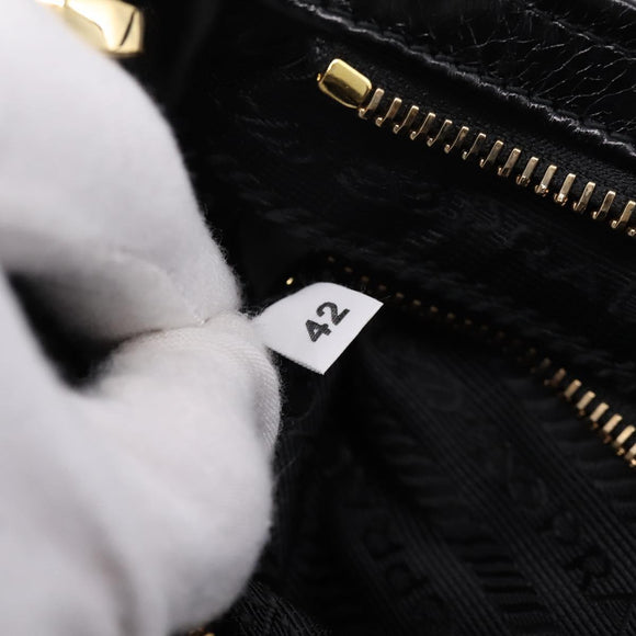 PRADA Bonnie Hand Bag Leather 2way Black Gold Auth BA15756SAM
