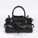 PRADA Bonnie Hand Bag Leather 2way Black Gold Auth BA15756SAM-12