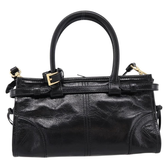 PRADA Bonnie Hand Bag Leather 2way Black Gold Auth BA15756SAM