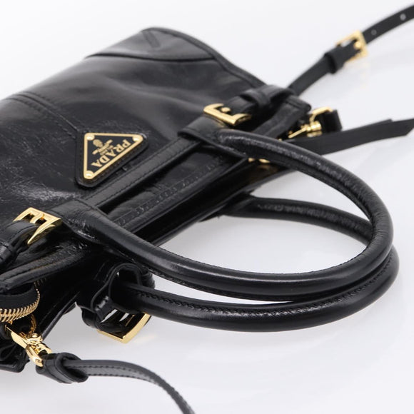 PRADA Bonnie Hand Bag Leather 2way Black Gold Auth BA15756SAM