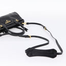 PRADA Bonnie Hand Bag Leather 2way Black Gold Auth BA15756SAM-8