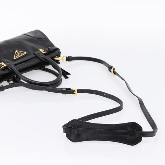 PRADA Bonnie Hand Bag Leather 2way Black Gold Auth BA15756SAM