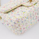 CHANEL Mini Matelasse 20 Single Flap Chain Bag Tweed White CC Auth BA15757SM-14