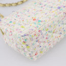 CHANEL Mini Matelasse 20 Single Flap Chain Bag Tweed White CC Auth BA15757SM-16