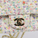 CHANEL Mini Matelasse 20 Single Flap Chain Bag Tweed White CC Auth BA15757SM-17