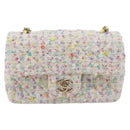 CHANEL Mini Matelasse 20 Single Flap Chain Bag Tweed White CC Auth BA15757SM-13