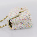 CHANEL Mini Matelasse 20 Single Flap Chain Bag Tweed White CC Auth BA15757SM-3