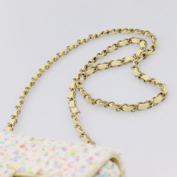 CHANEL Mini Matelasse 20 Single Flap Chain Bag Tweed White CC Auth BA15757SM