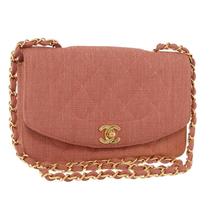 CHANEL Matelasse Diana Flap Chain Bag Canvas Orange Gold CC Auth BA15758SAV