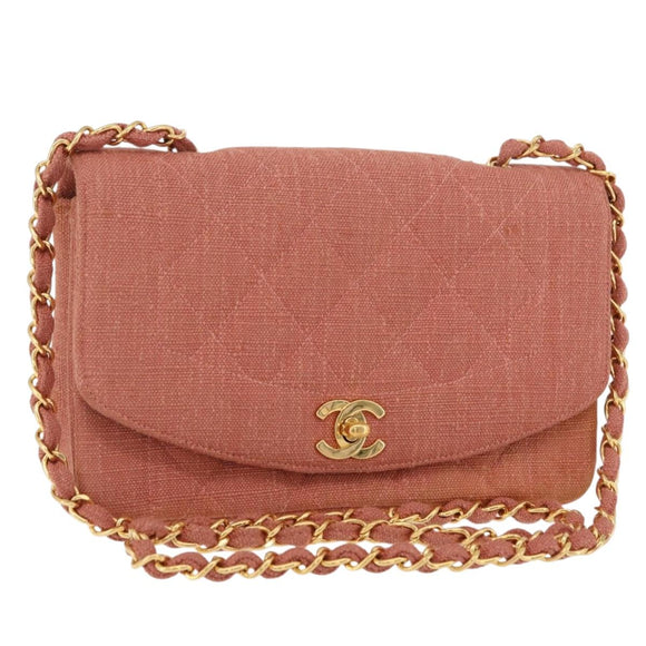 CHANEL Matelasse Diana Flap Chain Bag Canvas Orange Gold CC Auth BA15758SAV
