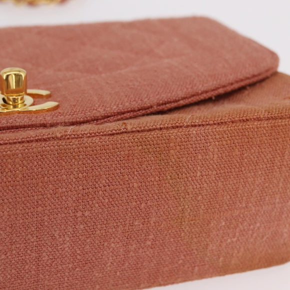 CHANEL Matelasse Diana Flap Chain Bag Canvas Orange Gold CC Auth BA15758SAV