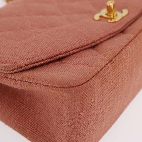 CHANEL Matelasse Diana Flap Chain Bag Canvas Orange Gold CC Auth BA15758SAV