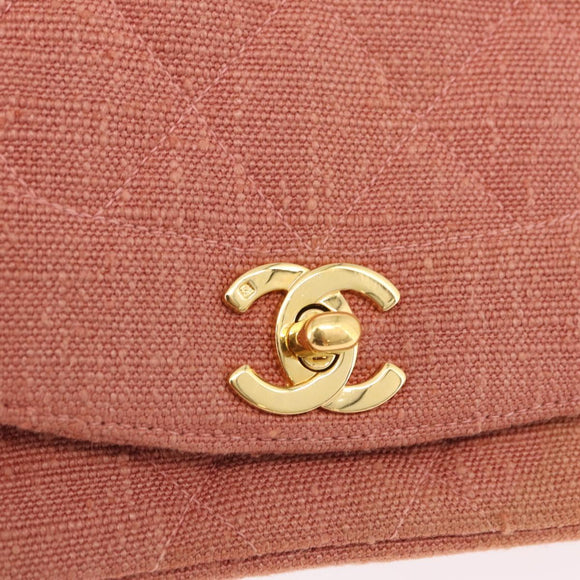 CHANEL Matelasse Diana Flap Chain Bag Canvas Orange Gold CC Auth BA15758SAV