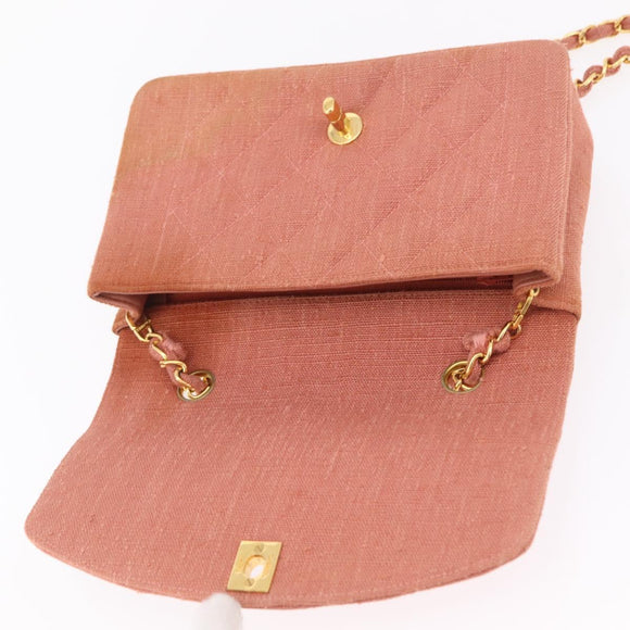 CHANEL Matelasse Diana Flap Chain Bag Canvas Orange Gold CC Auth BA15758SAV