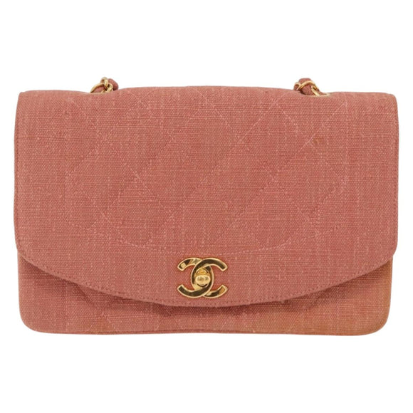 CHANEL Matelasse Diana Flap Chain Bag Canvas Orange Gold CC Auth BA15758SAV