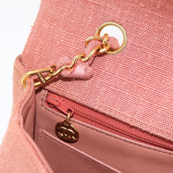 CHANEL Matelasse Diana Flap Chain Bag Canvas Orange Gold CC Auth BA15758SAV