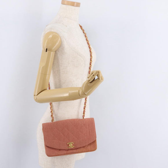 CHANEL Matelasse Diana Flap Chain Bag Canvas Orange Gold CC Auth BA15758SAV