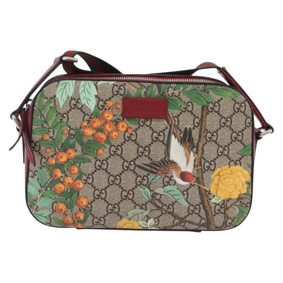 GUCCI GG Supreme Web Sherry Line Bag PVC Beige Silver 450947 Auth BA15761V