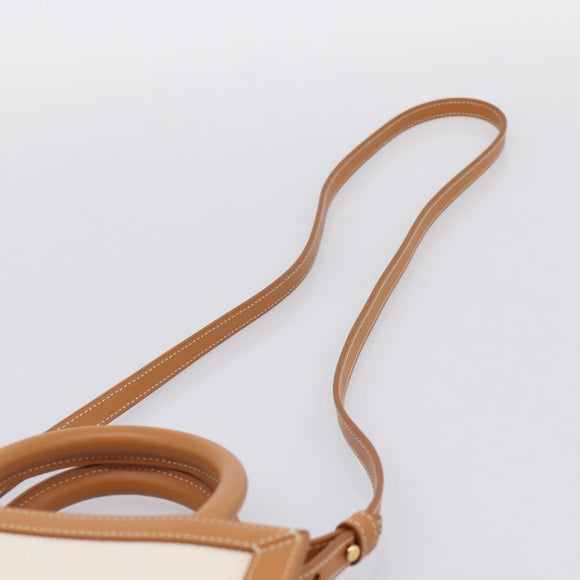 CELINE Mini Vertical Cabas Hand Bag Canvas 2way White Gold Auth BA15762M