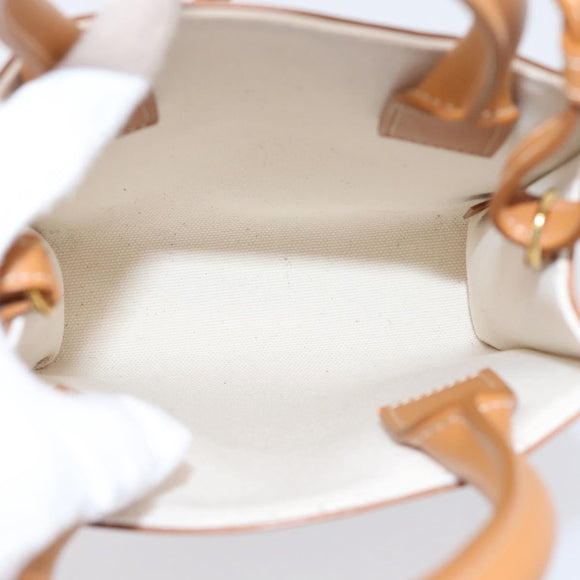 CELINE Mini Vertical Cabas Hand Bag Canvas 2way White Gold Auth BA15762M