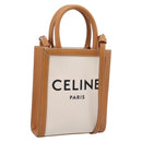 CELINE Mini Vertical Cabas Hand Bag Canvas 2way White Gold Auth BA15762M-1