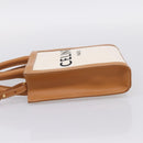 CELINE Mini Vertical Cabas Hand Bag Canvas 2way White Gold Auth BA15762M-3