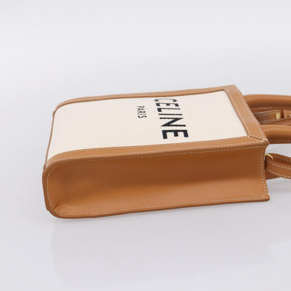 CELINE Mini Vertical Cabas Hand Bag Canvas 2way White Gold Auth BA15762M