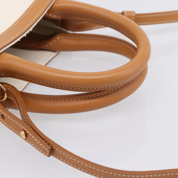 CELINE Mini Vertical Cabas Hand Bag Canvas 2way White Gold Auth BA15762M