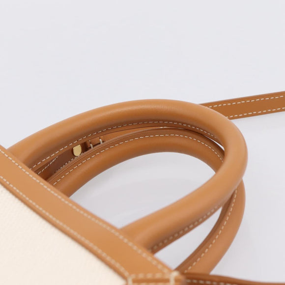 CELINE Mini Vertical Cabas Hand Bag Canvas 2way White Gold Auth BA15762M