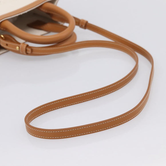 CELINE Mini Vertical Cabas Hand Bag Canvas 2way White Gold Auth BA15762M