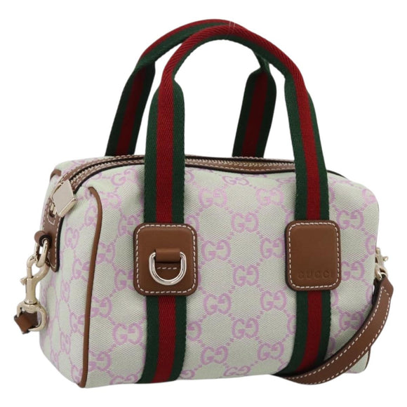 GUCCI GG Canvas Web Sherry Line Hand Bag 2way Green Gold 856055 Auth BA15763M