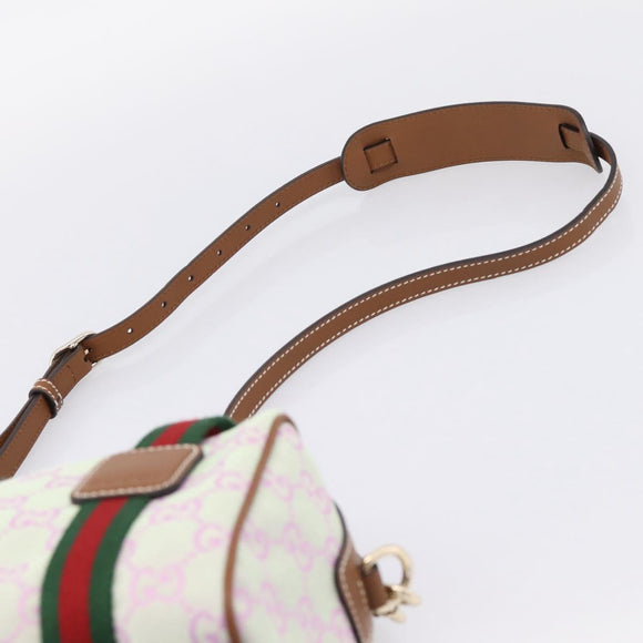 GUCCI GG Canvas Web Sherry Line Hand Bag 2way Green Gold 856055 Auth BA15763M