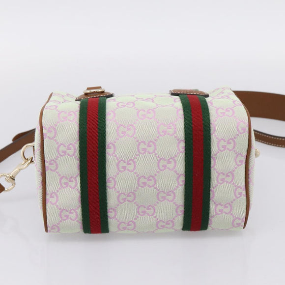 GUCCI GG Canvas Web Sherry Line Hand Bag 2way Green Gold 856055 Auth BA15763M