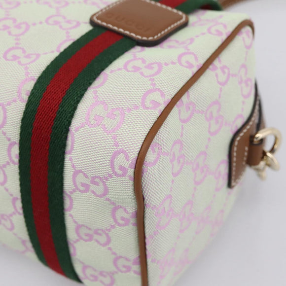 GUCCI GG Canvas Web Sherry Line Hand Bag 2way Green Gold 856055 Auth BA15763M