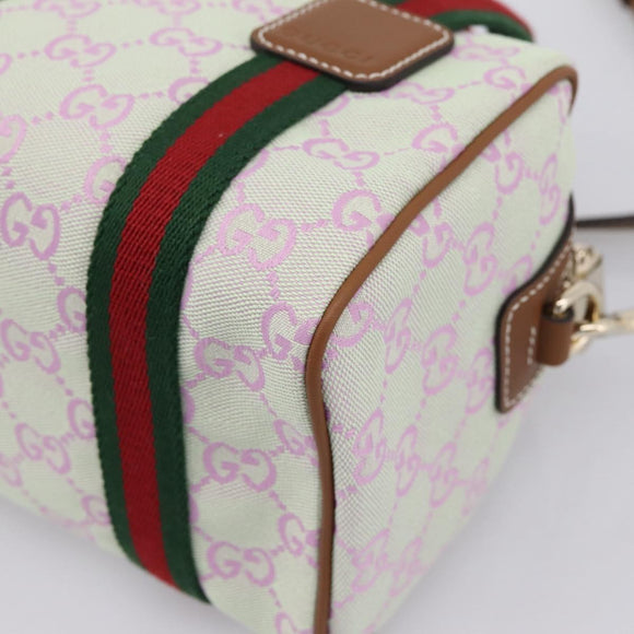 GUCCI GG Canvas Web Sherry Line Hand Bag 2way Green Gold 856055 Auth BA15763M