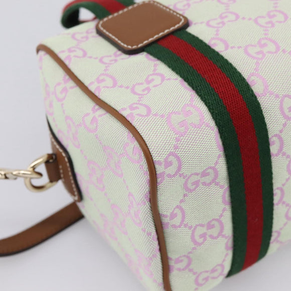 GUCCI GG Canvas Web Sherry Line Hand Bag 2way Green Gold 856055 Auth BA15763M