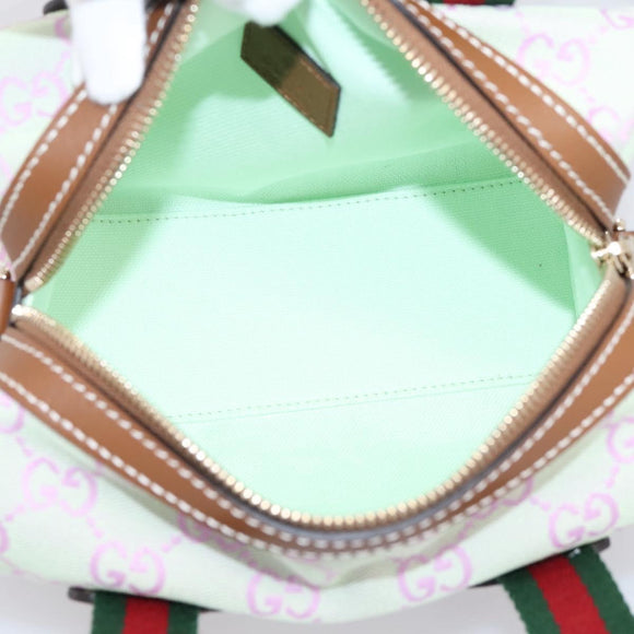 GUCCI GG Canvas Web Sherry Line Hand Bag 2way Green Gold 856055 Auth BA15763M