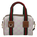 GUCCI GG Canvas Web Sherry Line Hand Bag 2way Green Gold 856055 Auth BA15763M-13