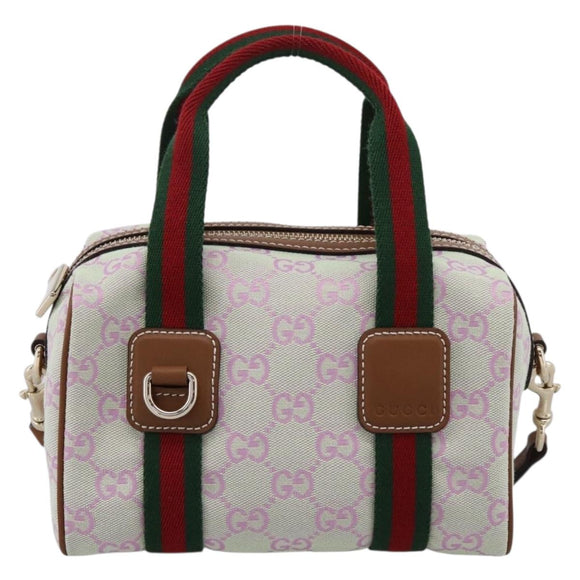 GUCCI GG Canvas Web Sherry Line Hand Bag 2way Green Gold 856055 Auth BA15763M